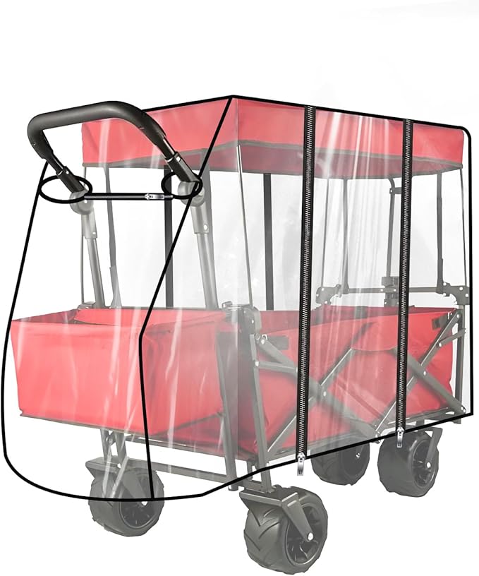 Wagon Cover for Rain, Universal Wagon Rain Cover, Waterproof, Transparent PVC, Folding Canopy, Stroller Trolley Cart Accessory for Outdoor Garden Camping Picnic