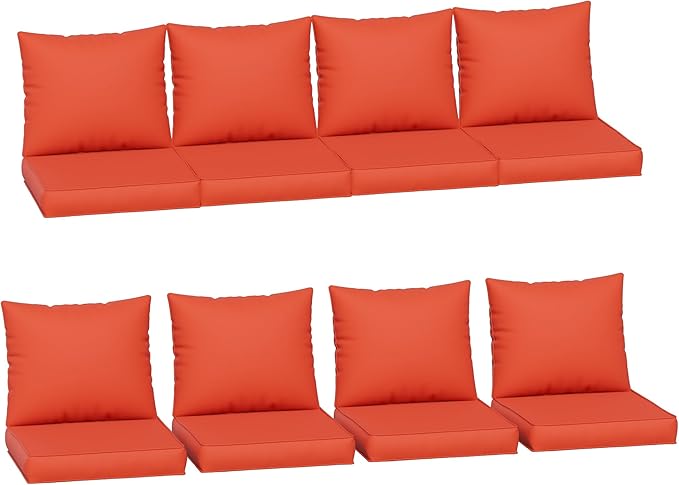 Amopatio Outdoor Cushions for Patio Furniture, Outdoor Chair Cushions Fits 8-seat Sectional Conversation Sets, Patio Replacement Seat Cushion for Patio Chairs (Orange Red)