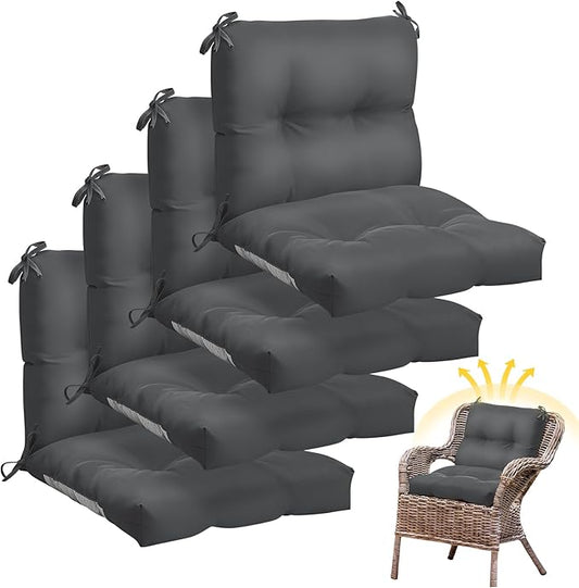 Geetery Set of 4 High Back Wicker Patio Chair Cushions for Outdoor Furniture 41.74x20.87x3.94 Inch Waterproof Thick Replacement Seat Pads with Non Slip Ties for Porch, Deck, Lawn & Garden(Dark Gray)