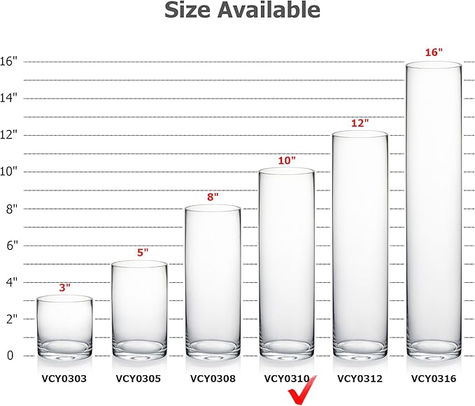 WGVI Quality Thick Weighted Clear Cylinder Glass Vases, 3" W x 10" H, Flower Bud Vase Skinny Narrow Floral Bouquet Container Centerpieces Tabletop Pen Brush Holder, Bulk Wholesale, 18 Pieces