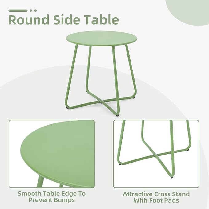 MELLCOM 3 Piece Patio Set, Small Patio Furniture Set - 2 C-Spring Metal Chairs with Round Side Table, Outdoor Bistro Set for Balcony, Front Porch, Poolside, Garden, Deck, Green