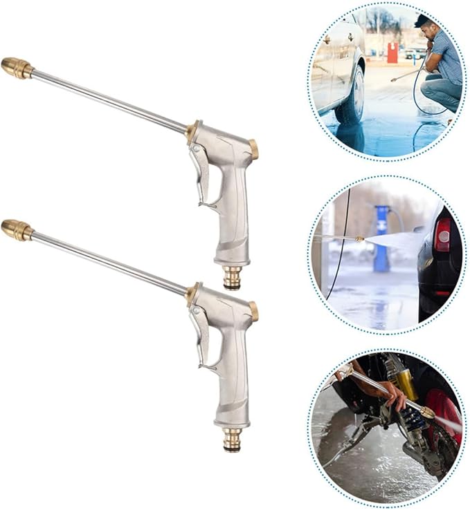 2pcs All-metal Electroplated High-pressure Hose Nozzle Sprayer for Garden Watering and Vehicle Washing, Long Spray Nozzle Cleaning Accessory for Car Care and Lawn Maintenance