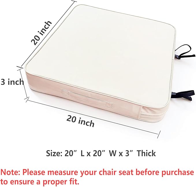 Patio Chair Cushion 20"x20" Waterproof Outdoor Seat Cushions for Patio Furniture Garden Sofa Couch Chair Pads with Handle and Adjustable Straps, 2 Packs, Beige