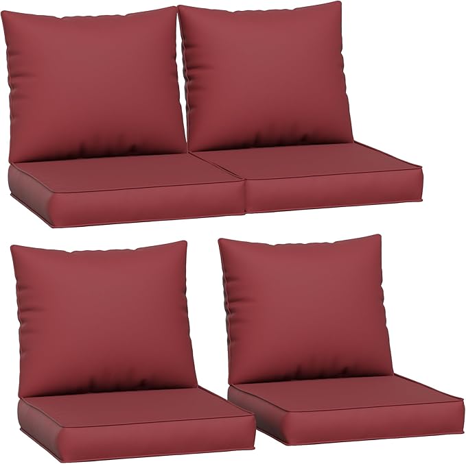 Amopatio Outdoor Chair Cushions 22.5"× 20.3" × 4", Set of 4 with Removable Cover, Waterproof & Fade Resistant seat Cushions for Patio Furniture, Burgundy