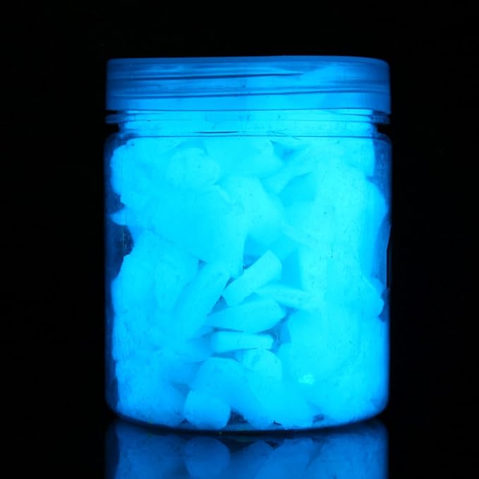 Shiny Stone Glow in The Dark Aquarium Neon Gravel Sand, Decorative Rocks for Fish Tank and Fairy Garden, Home Dec,305g/0.67lbs (8-15mm, Sky Blue)