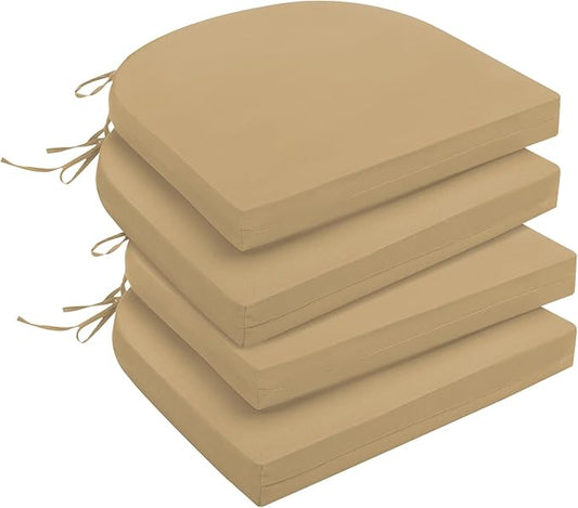 downluxe Outdoor Chair Cushions Set of 4 for Patio Furniture, Water-Resistant Patio Chair Cushions with Ties, High Density Foam Outdoor Seat Cushion, 17" X 16" X 2", Khaki