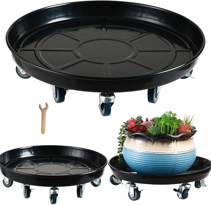Planterhoma 3 Packs 20" Metal Plant Caddy with Wheels Extra-Large Rolling Plant Stand Heavy-Duty Plant Dolly with Casters Indoor Outdoor Wheeled Flower Pot Mover Rollers Garden Cart Trolley, Black