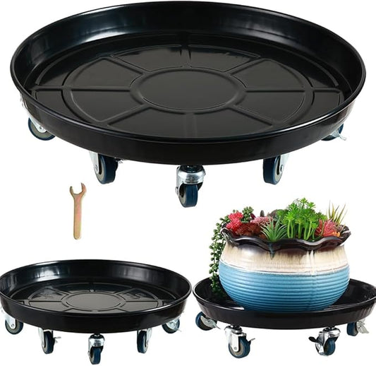 Planterhoma 3 Packs 20" Metal Plant Caddy with Wheels Extra-Large Rolling Plant Stand Heavy-Duty Plant Dolly with Casters Indoor Outdoor Wheeled Flower Pot Mover Rollers Garden Cart Trolley, Black