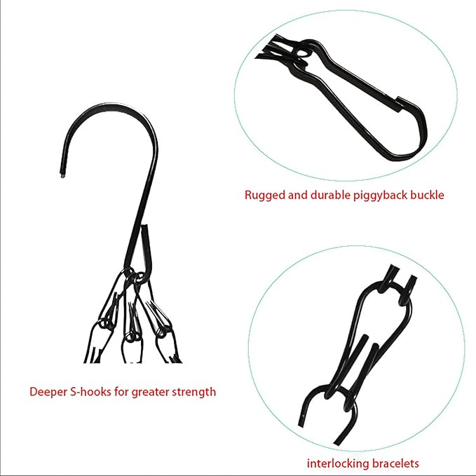 8 Pack 13.7（35cm） Inch Hanging Basket Chains 3 Point Black Metal Hanging Chains with Hooks for Plant Flower Pot Basket, Replacement Chain Hangers for Lantern, Bird Feeder, Planter, Indoor and Outdoor