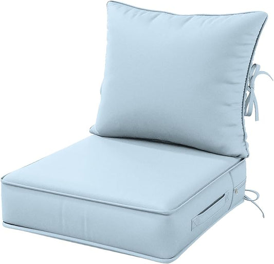 Outdoor Patio Chair Cushions Set 19 L X 19 W X 4 H Inch Waterproof & Fade Resistant Deep Seat and Back Cushions with Removable Covers Outdoor Seat Cushion Set for Chairs and Sofas