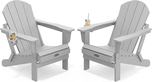 SERWALL Foldable Adirondack Chair Set of 2 for Patio Garden Outdoors Fire Pit-Space Grey