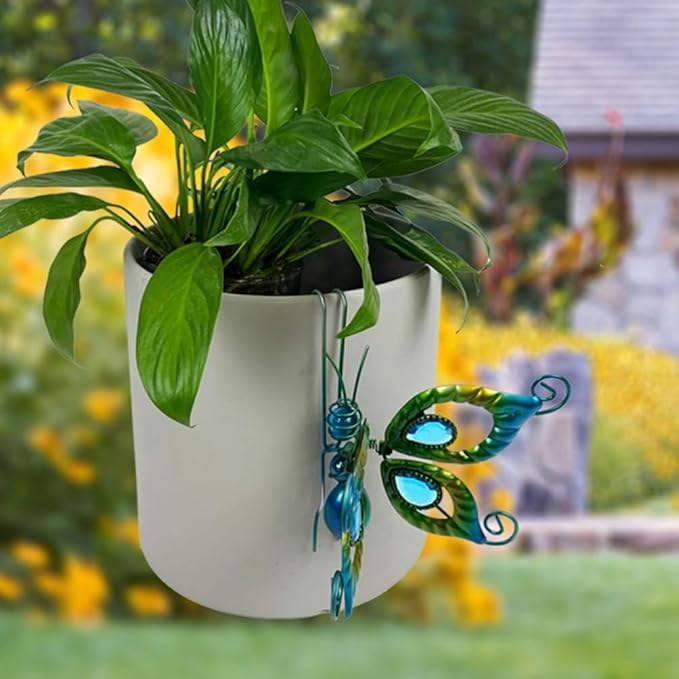 BESPORTBLE 3Pcs Butterfly Decorations for Flower Pots - Iron and Glass Hanging Butterfly Ornaments, Plant Pot Hanger Figurines, Garden Pendant Decor
