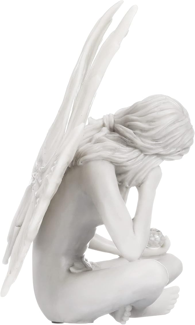Design Toscano Gazing Secret Garden Fairy Woman Statue Figurine, 7 inches wide, 10 inches tall, Cast Stone Resin, Antique Stone Finish