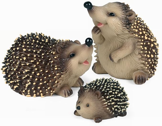 3PCS Miniature Hedgehog Figurines Family Hedgehog Statue Adorable Garden Decoration Animal Sculpture Ornaments for Home Patio Lawn Outdoor