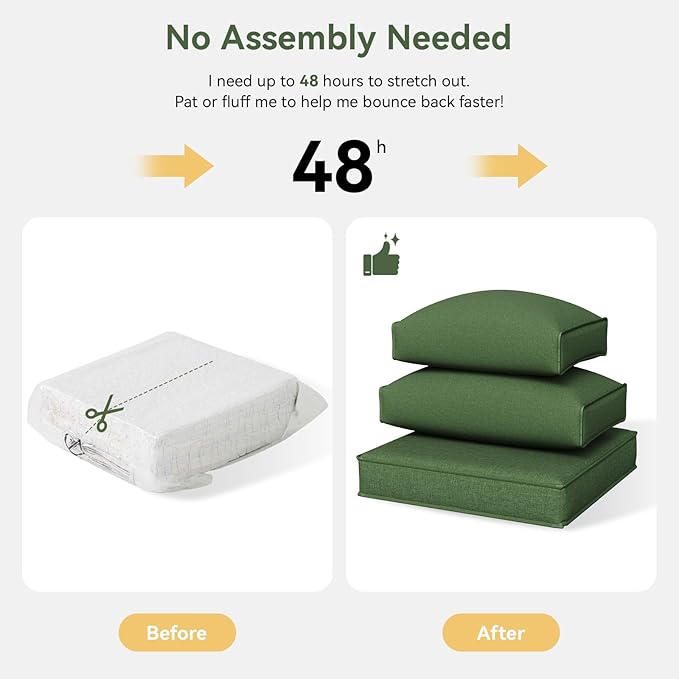 Aoxun Outdoor Replacement Cushions for Patio Furniture, Waterproof Sofa Cushion for 6-Seat Rattan Wicker Sectional Patio Conversation Sets, 14-Piece Cushions Set for L-Shape Couch, Green | Breathable Fabirc, Non-slip Bottom, Removable Cover, Bullhorn B...