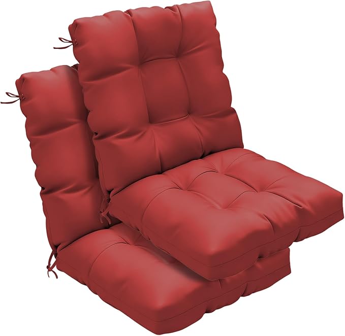 Outdoor Chair Cushions Set of 2, 42x21x4 Inch Patio Cushion for Dining/Rocking Chairs, High Back Soft Seat Pad with Ties, Indoor Outside Use, Fade-Resistant & Waterproof, Red