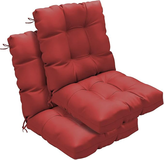 Outdoor Chair Cushions Set of 2, 42x21x4 Inch Patio Cushion for Dining/Rocking Chairs, High Back Soft Seat Pad with Ties, Indoor Outside Use, Fade-Resistant & Waterproof, Red