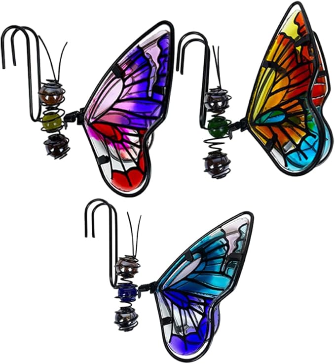 BESPORTBLE 3Pcs Butterfly Decorations for Plant Pot - Iron and Glass Hanging Butterfly Ornaments, Flower Pots Bonsai Hangers Figurines, Outdoor Garden Pendant Decor