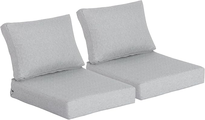 21.5x25.5 Inch Outdoor Deep Seat Cushions Set of 2,Thick High-Density Foam, Water-Resistant, Piped Edges & YKK Hidden Zipper for Patio Furniture,Stone Gray