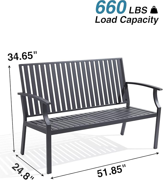 52" Outdoor Bench Garden Bench, Weatherproof Anti-Rust Heavy-Duty Outside Benches Clearance, Aluminum Metal Bench for Front Porch, Patio, Park (Dark Grey)