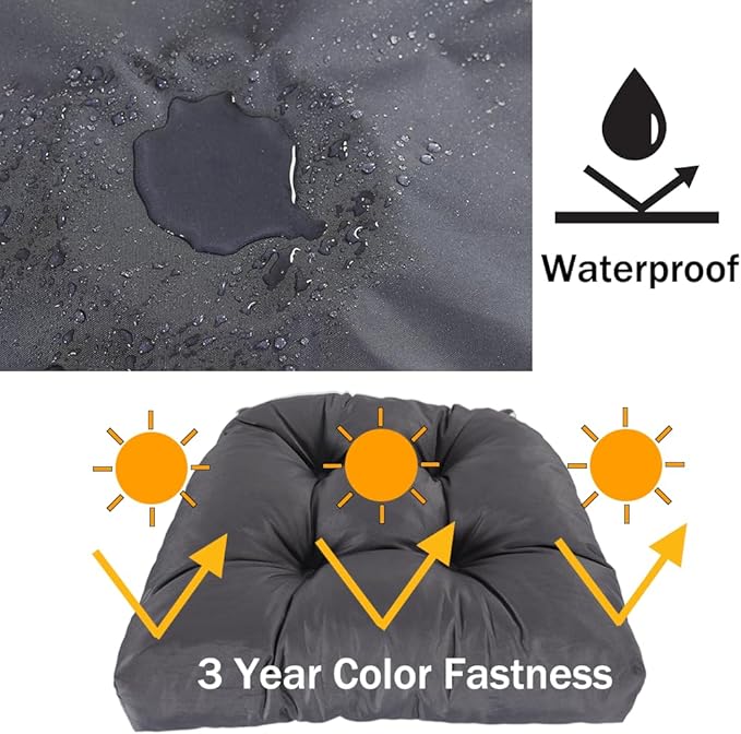 amberr Outdoor Chair Cushions Set of 2, Waterproof Outdoor Seat Cushions for Patio Furniture,Wicker Chair Cushions with Adjustable Straps (Dark Grey, 19" x 19"x 5"（2 Pack)