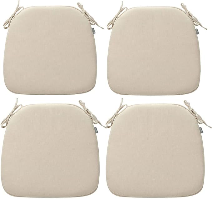 Magpie Fabrics Outdoor/Indoor 17"x16"x2" Chair Cushions with Ties Set of 4, Waterproof All Weather U-Shape Seat Pads Decoration for Patio Garden Furniture Home Office (Olefin Beige)
