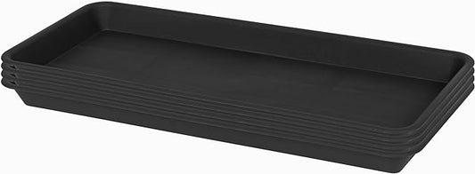4 Pack of Plastic Plant Tray Saucer Rectangular 16 inch, Plant Trays Saucers for Indoors Outdoor, Plant Water Drip Tray for Flower Pot Planter, Windowsill Plant Tray (7.0 X 16.1'', Black)