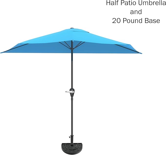 9-Ft Half Patio Umbrella Easy Crank Semicircle Balcony Shade with 20lb Weighted Base for Deck, Porch, or Against a Wall by Pure Garden (Bright Blue)