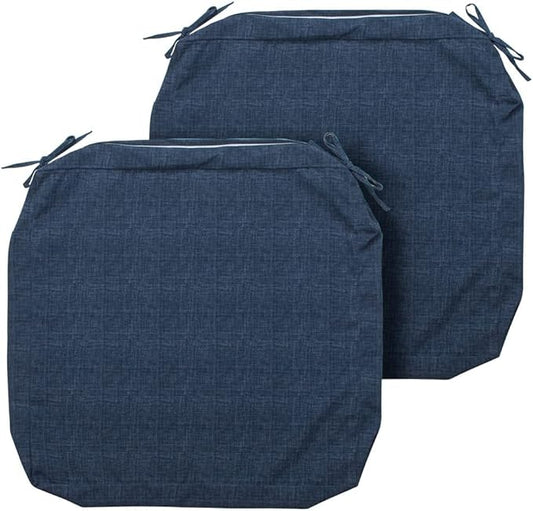 Magpie Fabrics Indoor Outdoor Cushion Cover Replacement 2 Pack, NO Insert! Water Repellent Slipcover with Ties Decor for Patio Garden Chair Seat Sofa Bench Wicker(Navy Blue Textured, 22x20x4 Inch)