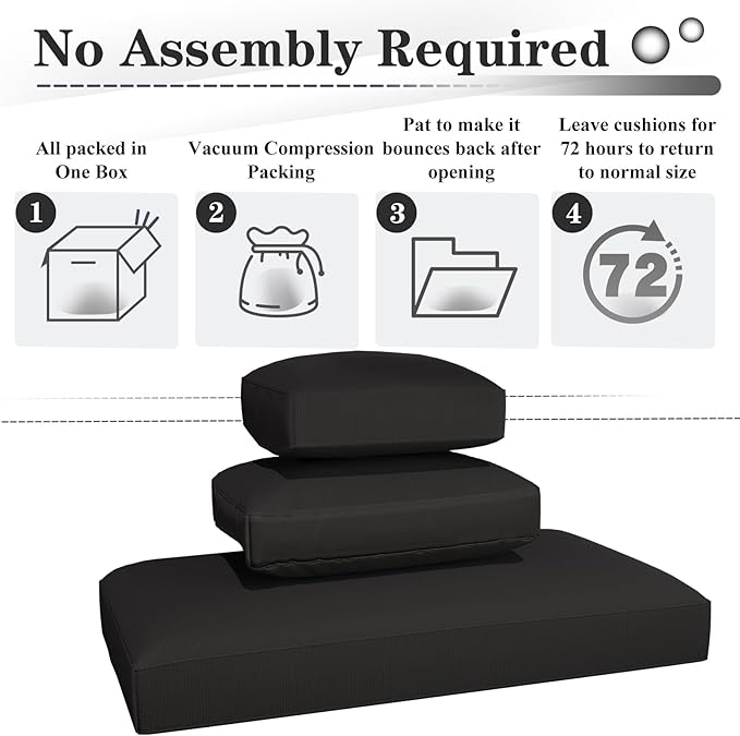 U-MAX Outdoor Cushions for Patio Furniture, Memory Foam Patio Replacement for Outdoor Furniture, Fits 7-Seats Sectional Rattan Conversation Set, Black