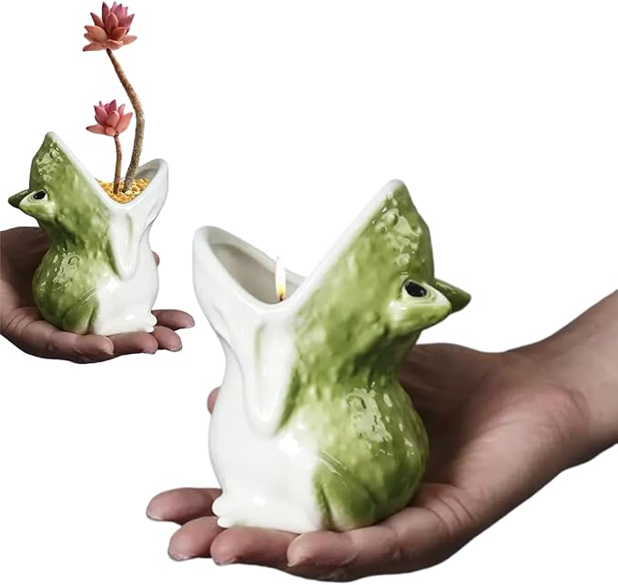 Cartoon Frog Planter - Ceramic Succulent Planter Pot with Drainage, Cute Home Decor Gift for Plant Lovers, Indoor/Outdoor Mini Flower Pot for Desk, Garden, Windowsill by Home-n-Gifts 1pcs