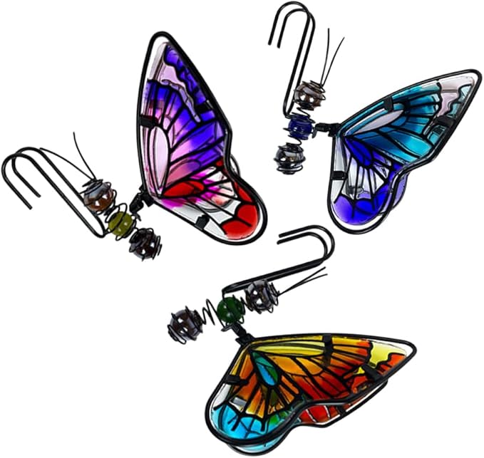BESPORTBLE 3Pcs Butterfly Decorations for Plant Pot - Iron and Glass Hanging Butterfly Ornaments, Flower Pots Bonsai Hangers Figurines, Outdoor Garden Pendant Decor