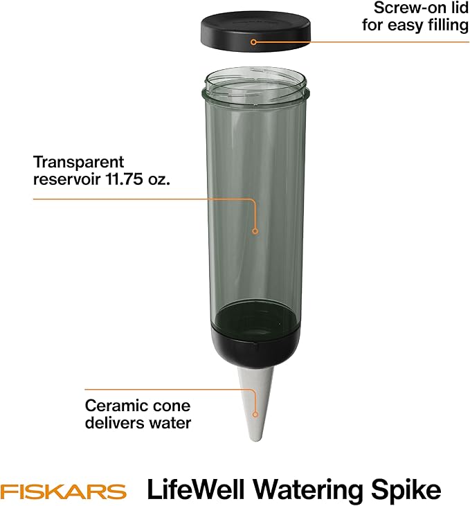 Fiskars LifeWell Watering Spike for Indoor Plants – Self-Watering Device with Transparent Reservoir, Porous Ceramic Cone, UV-Resistant & Recycled Plastic, 11.75 oz