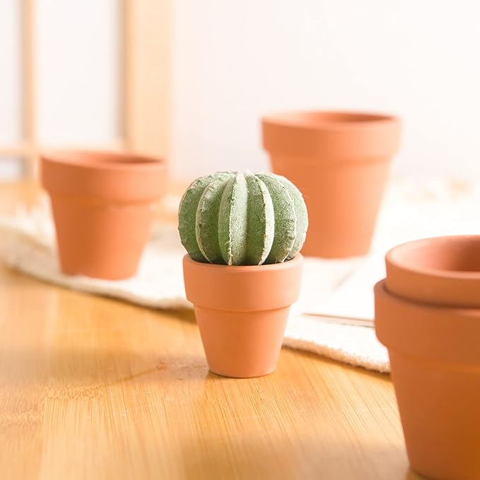 Fcacti 1.5 Inch Terracotta Pots Pack of 10 - Mini Clay Pot with Drainage Hole for Tiny Cactus Herb lithop, Succulent Nursery Pots for Home Garden Table DIY Hand Craft Gift Decoration