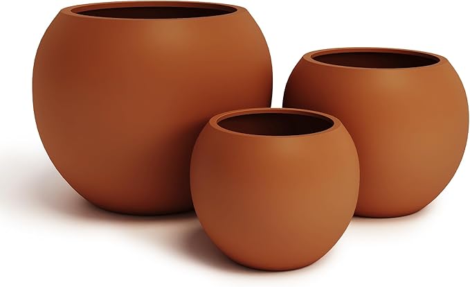 DTY Mount Sherman 16.1'' D x 13.6'' H (Pot Opening 11.8") Fiberstone Round Planter with Drainage Hole, Smooth Finishes, Weather Resistant for Indoor and Outdoor, 2 Extra Coco Mats - Terracotta, Medium