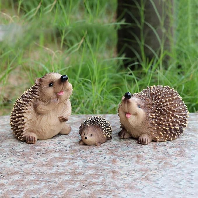 3PCS Miniature Hedgehog Figurines Family Hedgehog Statue Adorable Garden Decoration Animal Sculpture Ornaments for Home Patio Lawn Outdoor