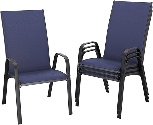 JEAREY Patio Dining Chairs Set of 4, Outdoor Stackable Dining Furniture Set, All Weather Dining Set for Lawn, Garden, Backyard, Poolside, Navy Blue