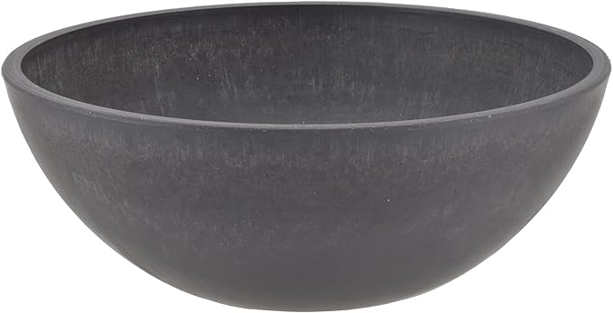 PSW Pot Collection M25DC 10-inch Plastic/Stone/Wood Composite Low Bowl Planter – No Drainage Hole (Drillable), Shallow Indoor/Outer Pot for Succulents, Bonsai, Fairy Gardens, Herbs, Dark Charcoal