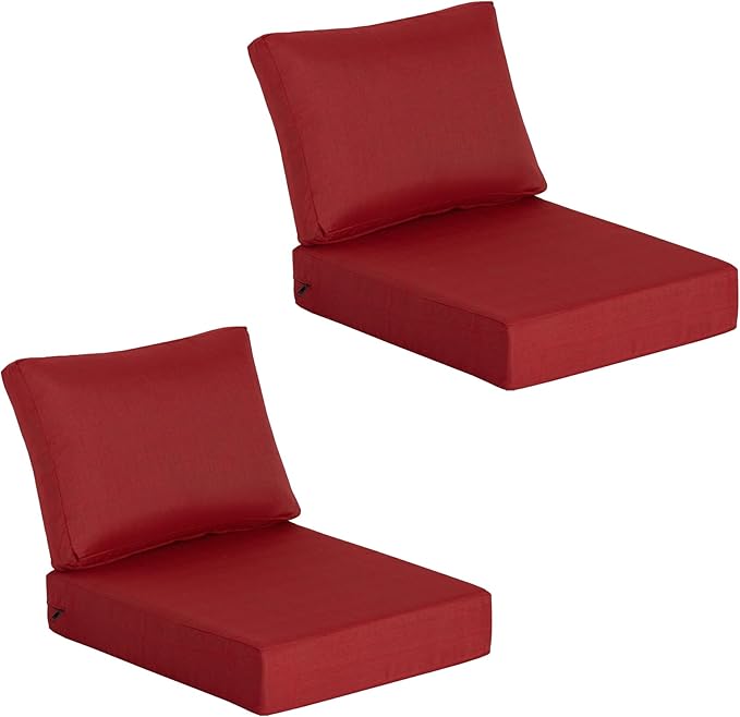 23.5"x27" Outdoor Deep Seat Patio Cushions Set of 2, Deep Seat Bottom Resilient Foam Filling Water-Resistant Stain-Resistant UV Resistant Weather Resistant with YKK Zippers, Chili