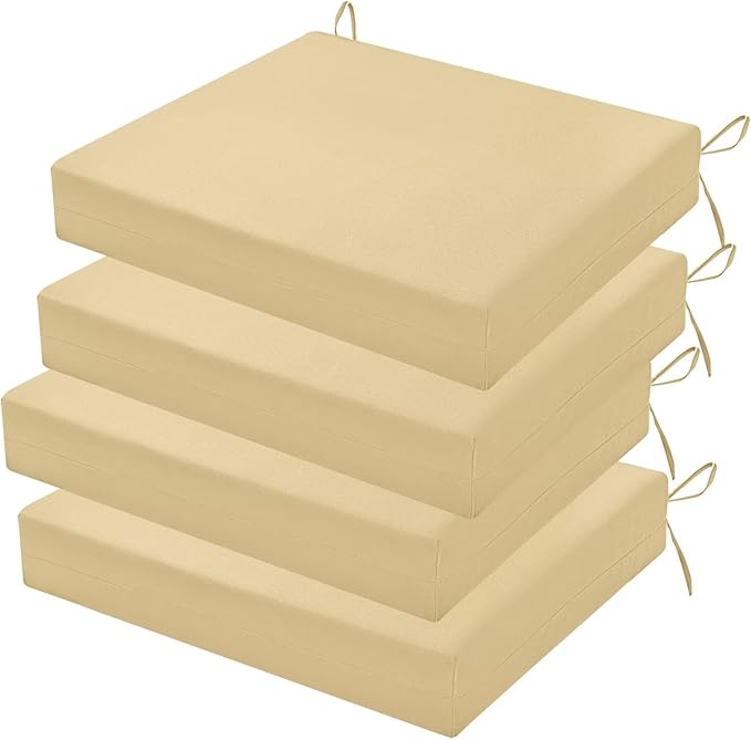 Outdoor Chair Cushions Set of 4, 18.5 x 16 Inch Patio Chair Cushions for Outdoor Furniture, Water Resistant, Non-Slip Ties(Khaki)
