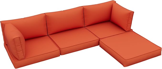 UDPATIO Outdoor Cushions for Patio Furniture Upgraded, Waterproof Patio Furniture Cushions Replacement, 4" Deep Seat Outdoor Sectional Cushions for 4-seat Patio Furniture Chair Sofa Couch, Orange