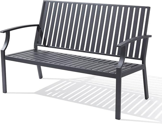 52" Outdoor Bench Garden Bench, Weatherproof Anti-Rust Heavy-Duty Outside Benches Clearance, Aluminum Metal Bench for Front Porch, Patio, Park (Dark Grey)