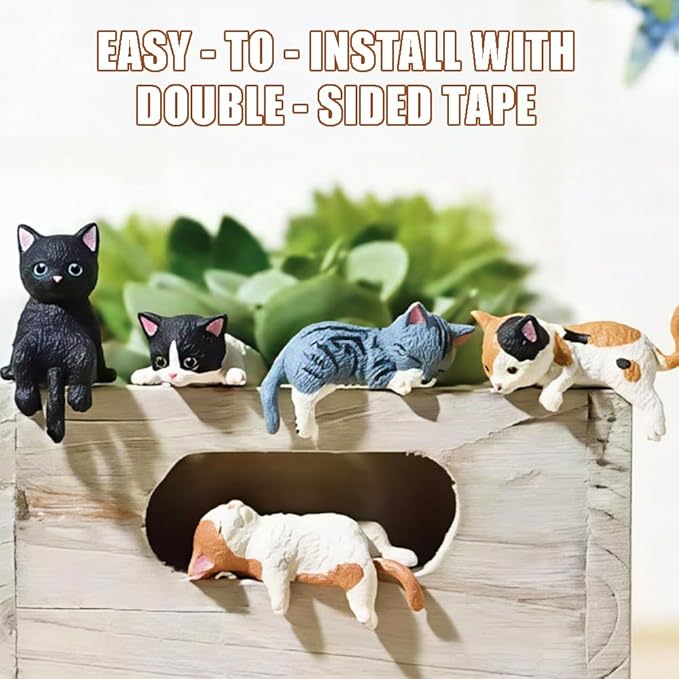 Miniature Cute Cat Figurines,Mini Cat Fairy Garden Bonsai Decorations,Funny Micro Landscape Ornaments for Outdoor Garden Lawn Pot Car Dash Decor,5 Pieces
