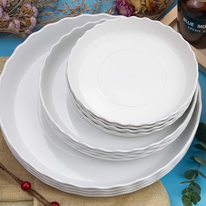 12 Pack Plastic White Round Wave Plant Saucer,Durable Heavy Duty Flower Plant Pot Drip Tray Container for Home Garden Indoor and Out Door Plant (6 Inch/8 Inch/10 Inch)