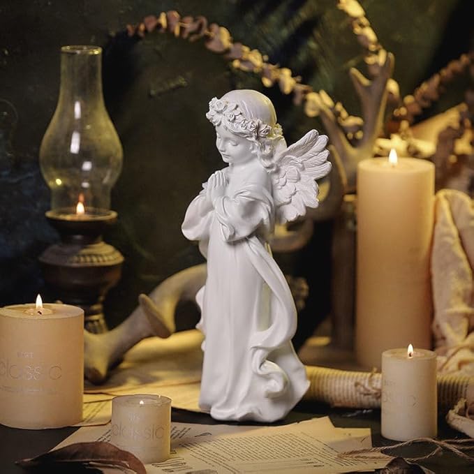 YUEOECOR Praying Angel Figurine, Waterproof Angel Wings Statue, Garden Memorial Angel, Resin Praying Angel Figurine for Home Decor or Garden