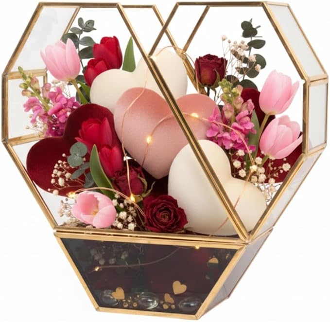 D'Eco Glass Valentine Heart Centerpiece (8x8x2.5)- Tabletop Planter Terrarium for Home Decor & Wedding Letterbox- Fill w/Succulents, Candy, Chocolates, Vday Decorations Valentine's Day Gift for Her