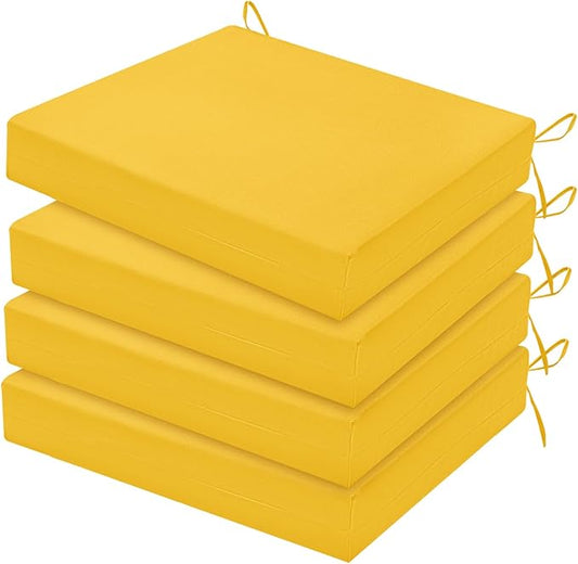 HARBOREST Outdoor Chair Cushions Set of 4, Water Resistant Patio Chair Cushions with Ties, Square Corner Outdoor Seat Cushions for Patio Furniture, 18.5"x16"x3", Yellow