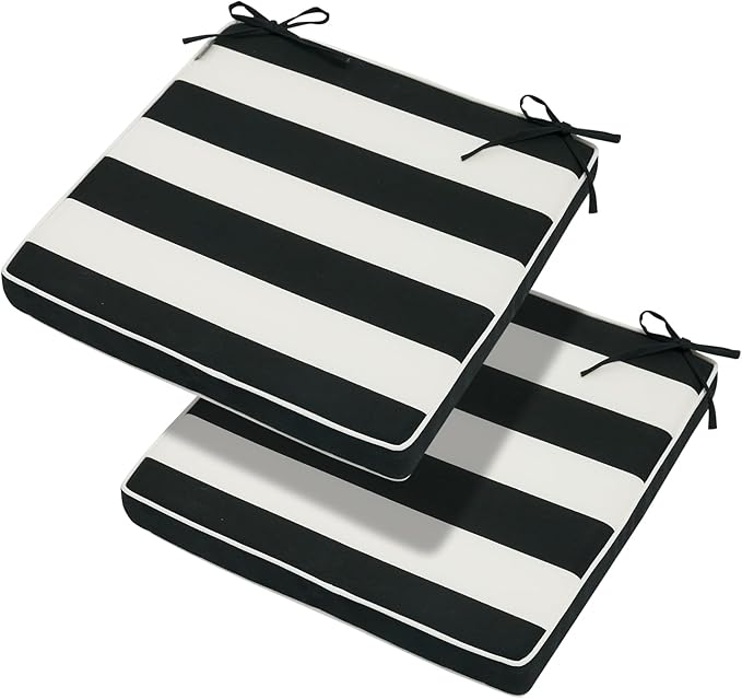 Magpie Fabrics Indoor Outdoor Waterproof Square Chair Cushion, 18" x 18" x 2.5", 2 Pack, Water Resistant Seat Cushions, for Patio Garden Office, Black White