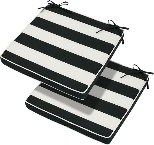 Magpie Fabrics Indoor Outdoor Waterproof Square Chair Cushion, 18" x 18" x 2.5", 2 Pack, Water Resistant Seat Cushions, for Patio Garden Office, Black White