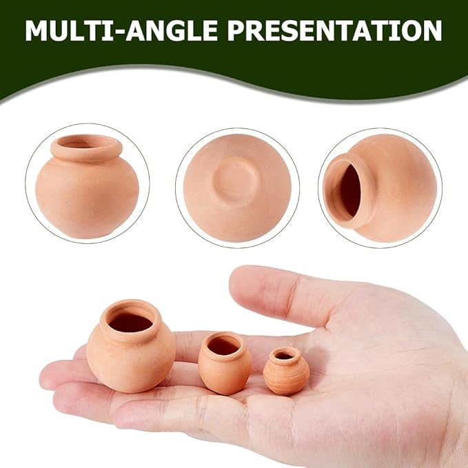 6Pcs Mini Terracotta Pots 3 Styles Small Dark Salmon Simulated Clay Planters 0.73-1.42 Inch Tiny Pots Miniature Crafts for Succulent Plants Fairy Gardens Home Deco